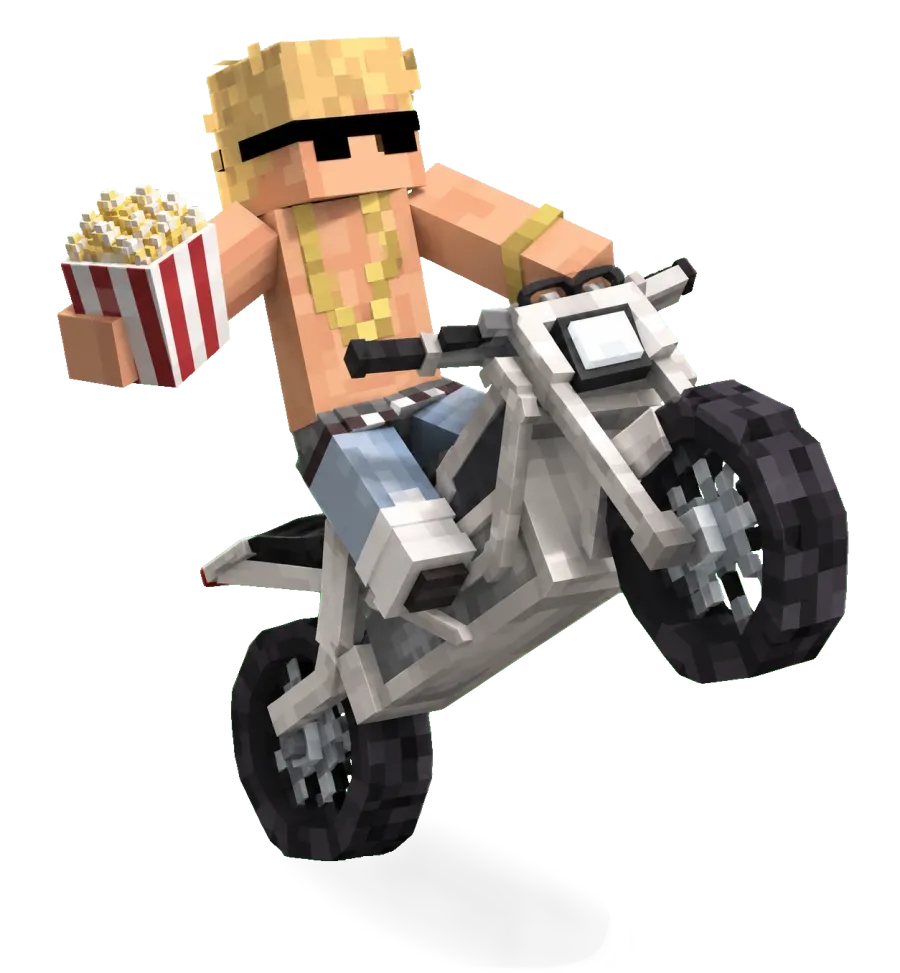 Craftville speler op een motor met popcorn